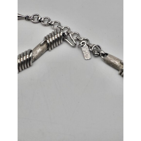 MONET Vintage Silver Tone Chain Choker Necklace Wrapped Coil Brushed - Picture 4 of 8